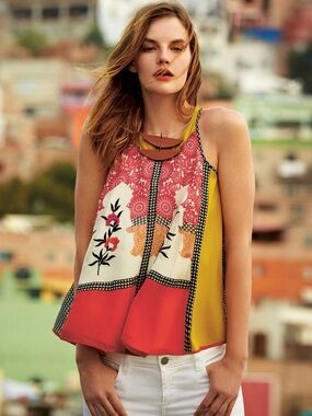 ANTHROPOLOGIE S Vineet Bahl Jardin Swing Tank • Embroidered Sleeveless Shell Top